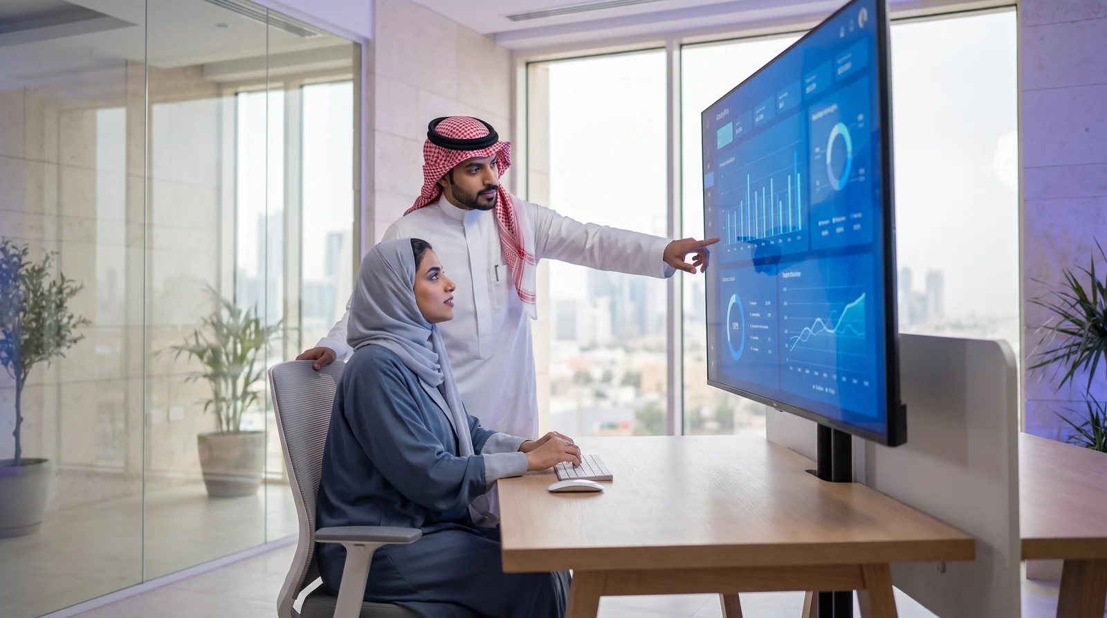 Data professionals exploring information on a screen
